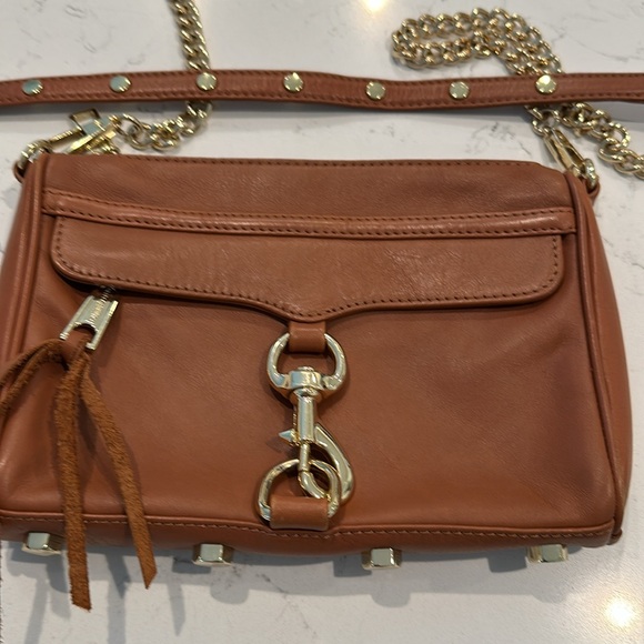 REBECCA MINKOFF BROWN GOLD MAC LEATHER BAG CROSSBODY PURSE CHAIN STRAP - Picture 3 of 6